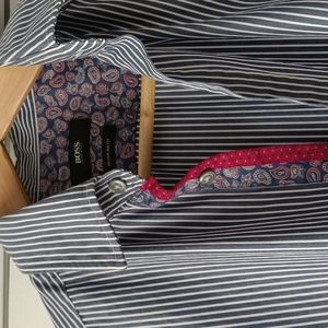 Hugo Boss Regular Fit  Blue with White Stripe Sport Shirt Small